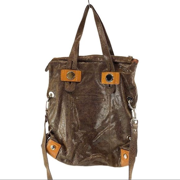 B.Makowsky brown metallic leather tote bag satchel - Picture 2 of 15